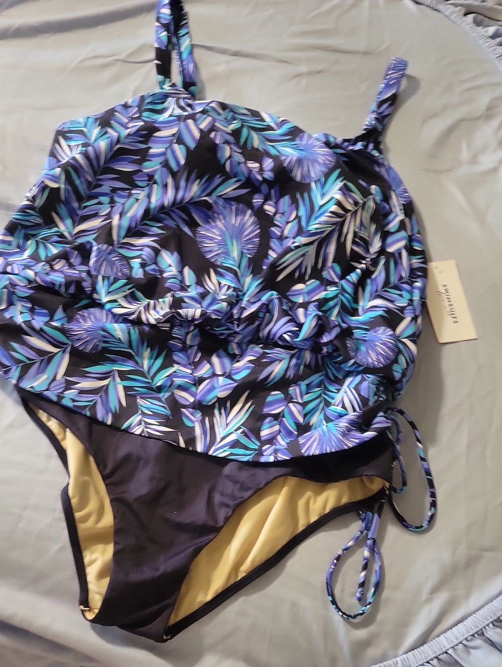 Swimsuits For All Navy Tank One-Piece with Blue & Teal Tropical Print